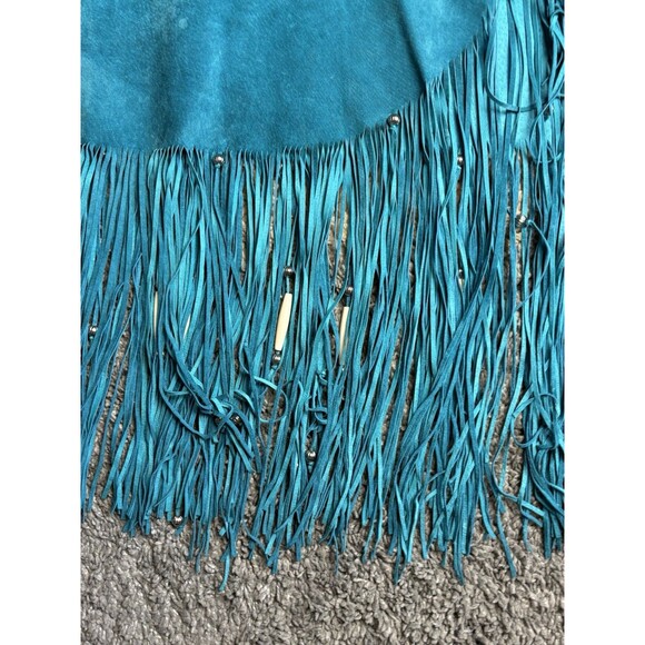 Teal Leather Western Skirt Fringe Concho L Cowgirl Rockabilly - Picture 3 of 8